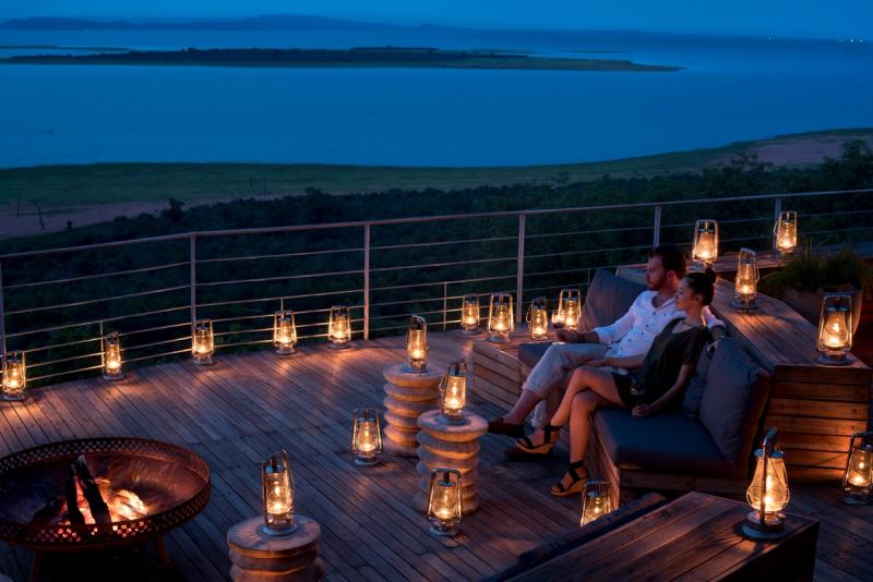 Bumi Hills Safari Lodge view from deck at sunset