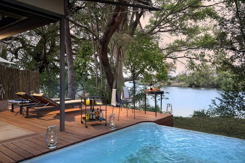Pool overlooking the Zambezi at Thornrtee River Lodge