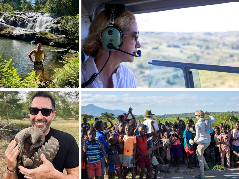 A collage of guests enjoying a different activities in Gorongosa National Park