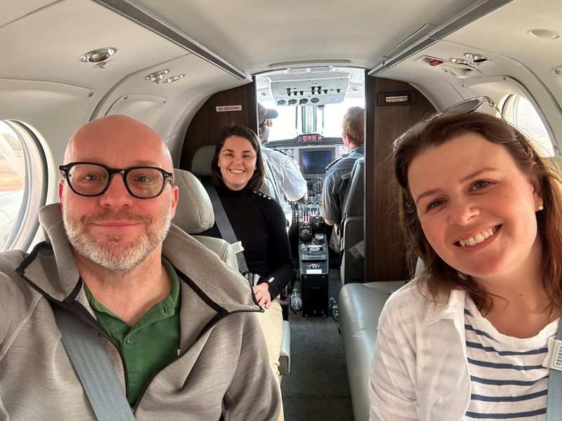 Jan Suhr and Rhino Africa colleagues travelling by light aircraft en route to Zimbabwe.