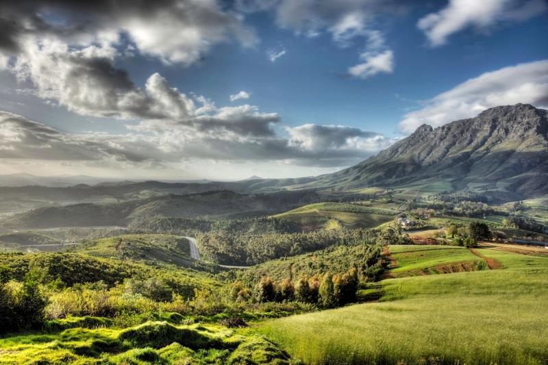 View of Stellenbosch wine region and Simonsberg Mountain