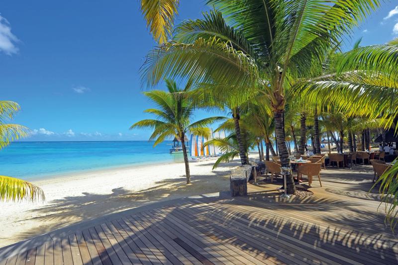 Palms on beach at Trou aux Biches Beachcomber in Mauritius