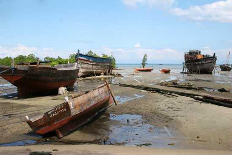 Boats beached on the coast of Zanzibar