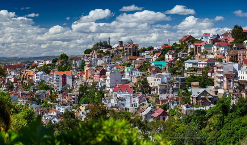 View of the colourful houses of Madagascar's bustling capital