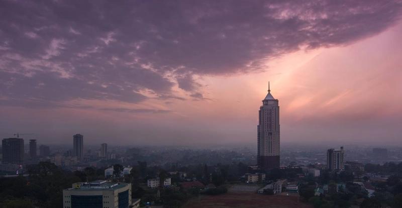 A panoramic view of Nairobi city at sunset