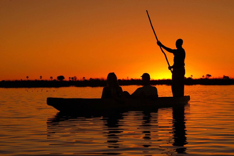 Sunset mokoro ride over the Okavango Delta