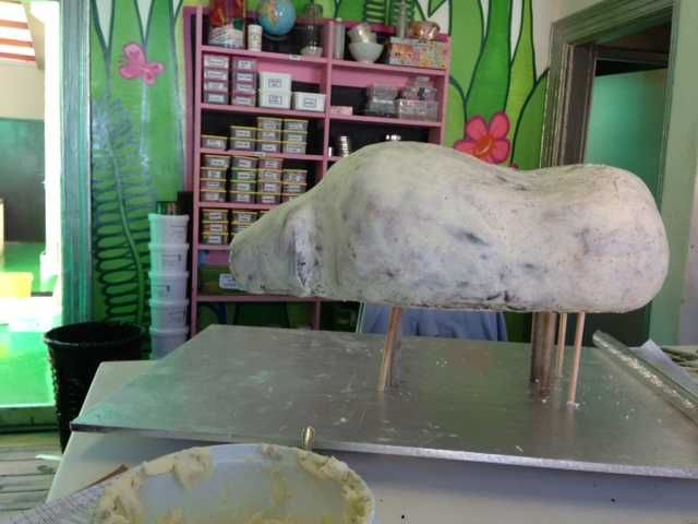 Our 3D rhino cake in progress - taken by Charly's Bakery