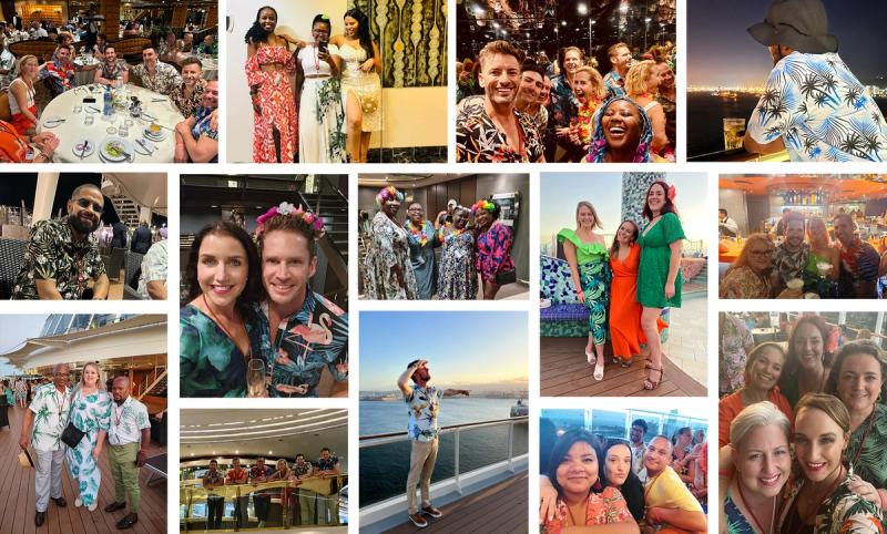 Rhino Africa Team in tropischen Outfits auf Kreuzfahrt