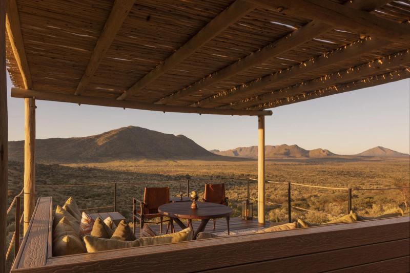 Sunny outdoor lounge looking out over the plains