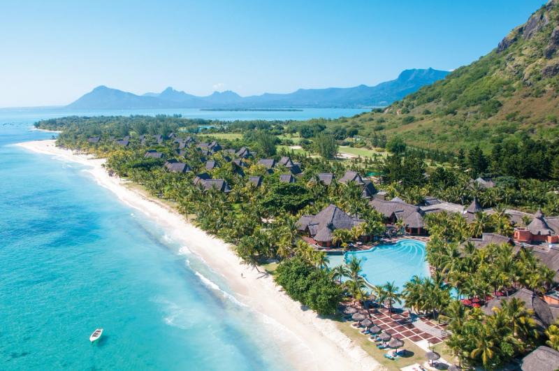 Aerial view of Dinarobin Beachcomber Golf Resort & Spa in Mauritius