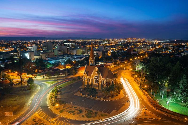 An aerial shot of Windhoek, Namibia's capital city
