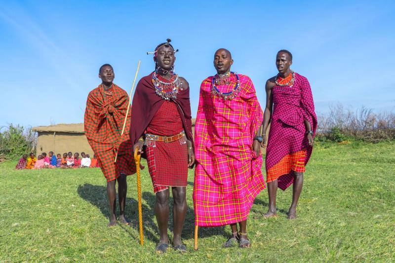 Maasai men showing traditional jumping dance