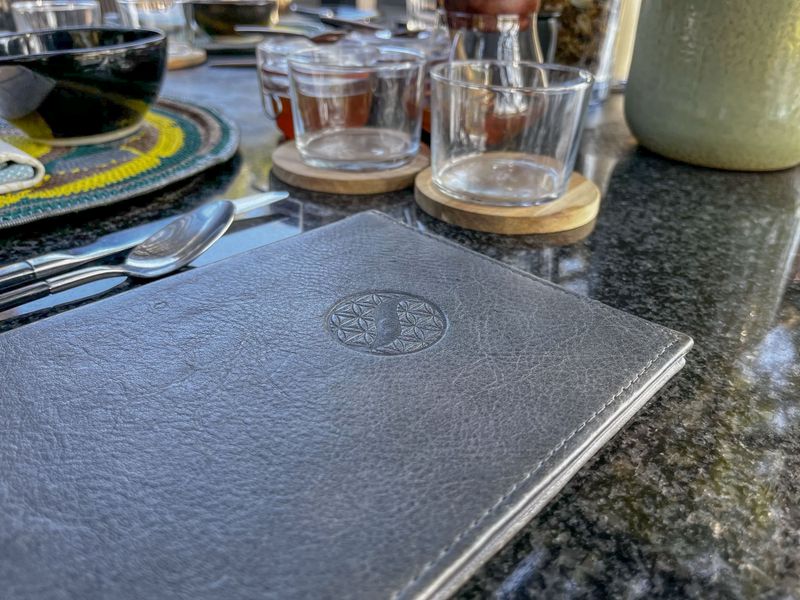 A beautifully embossed menu at Silvan Safari Lodge