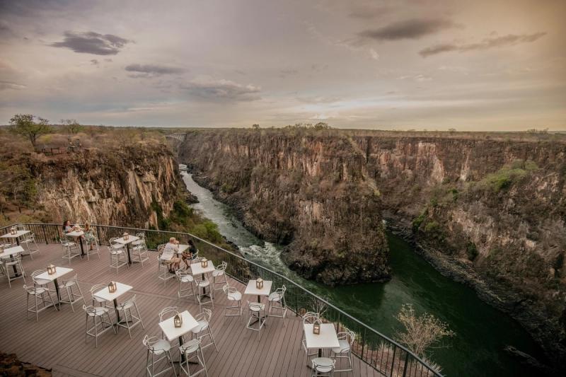 A restaurant overlooking canyons of the Zambezi River and Victoria Falls