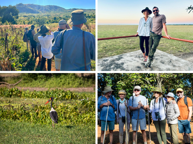 A collage of Rhino Africa founder, David Ryan, and his friends enjoying a variety of different activities in Gorongosa National Park