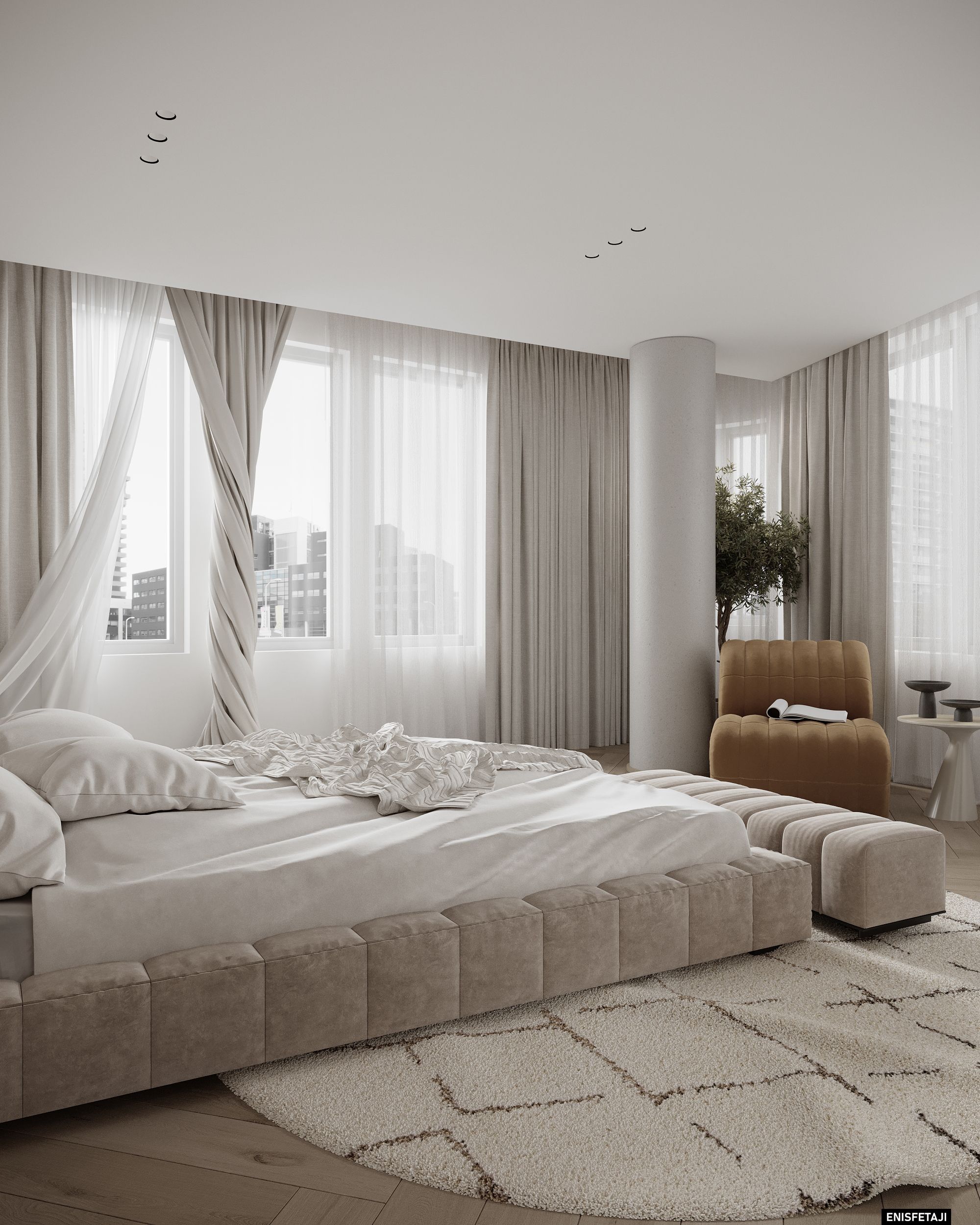 Master bedroom with large bed and cream rug, apartment GV22 in Gostivar