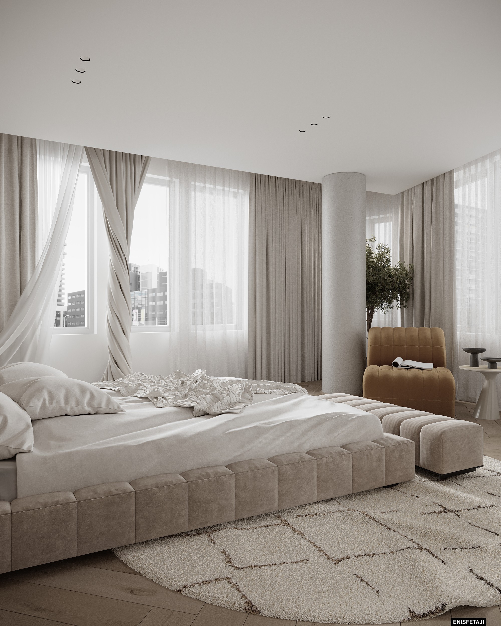 Master bedroom with large bed and cream rug, apartment GV22 in Gostivar