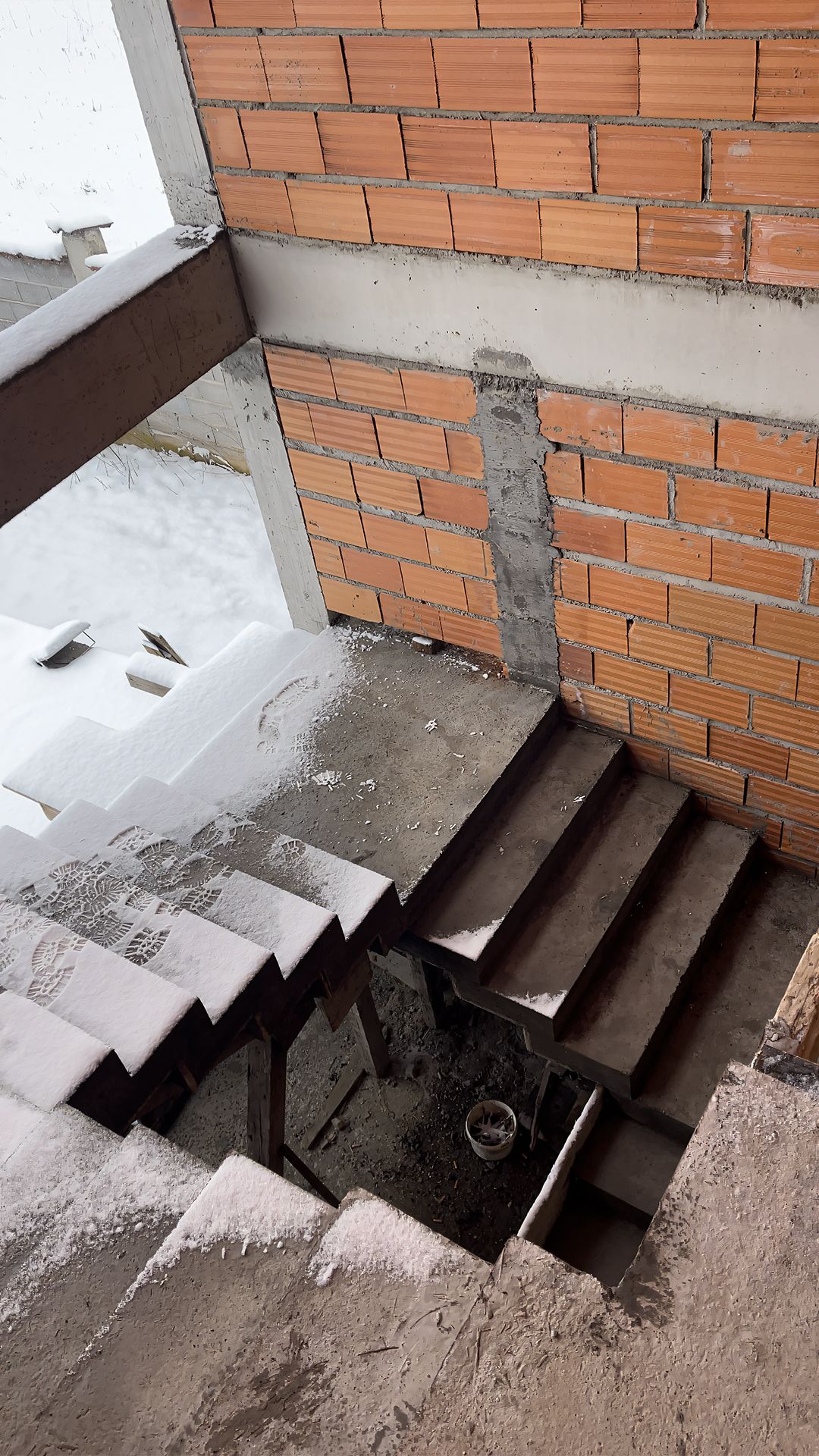 Staircase during construction seen from above, Travertine House in Tetovo