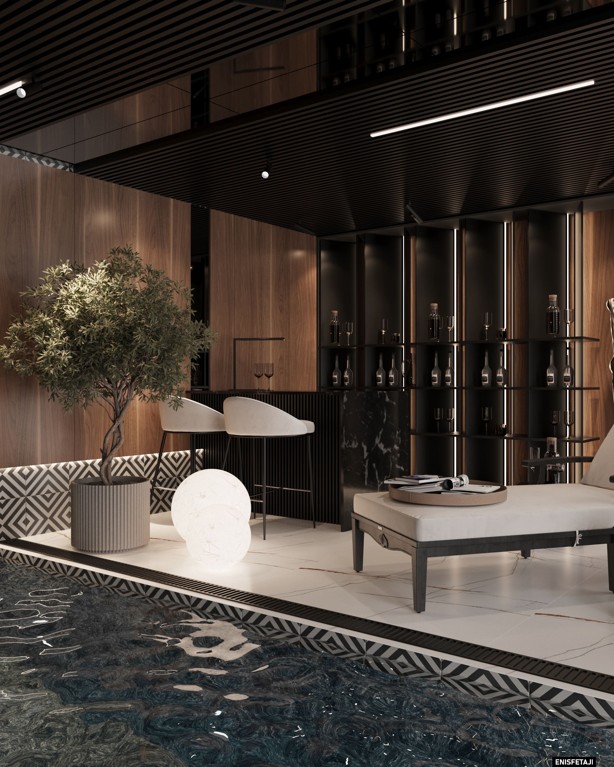Spa area with bar, lounger and indoor pool, residence in Goldach, Switzerland