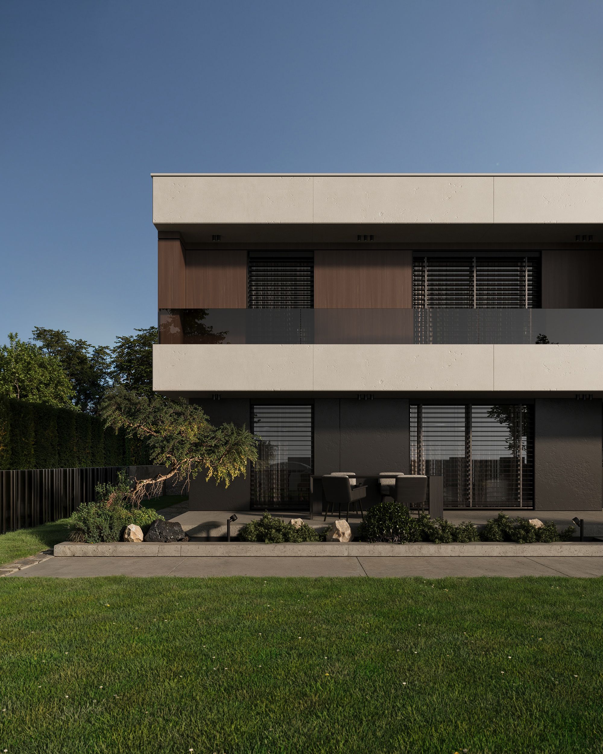 Front garden and modern facade of the renovated B House in Gostivar