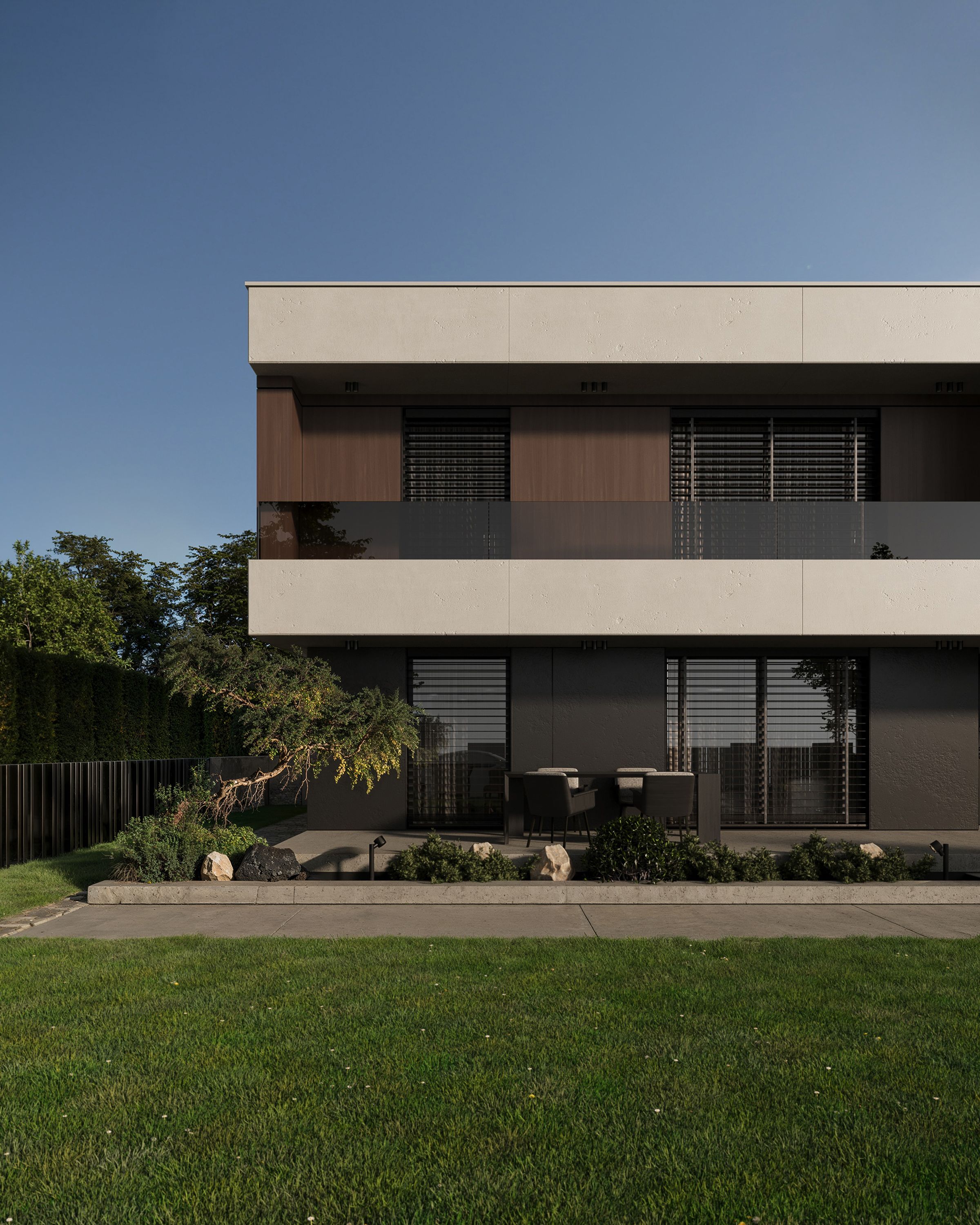 Front garden and modern facade of the renovated B House in Gostivar