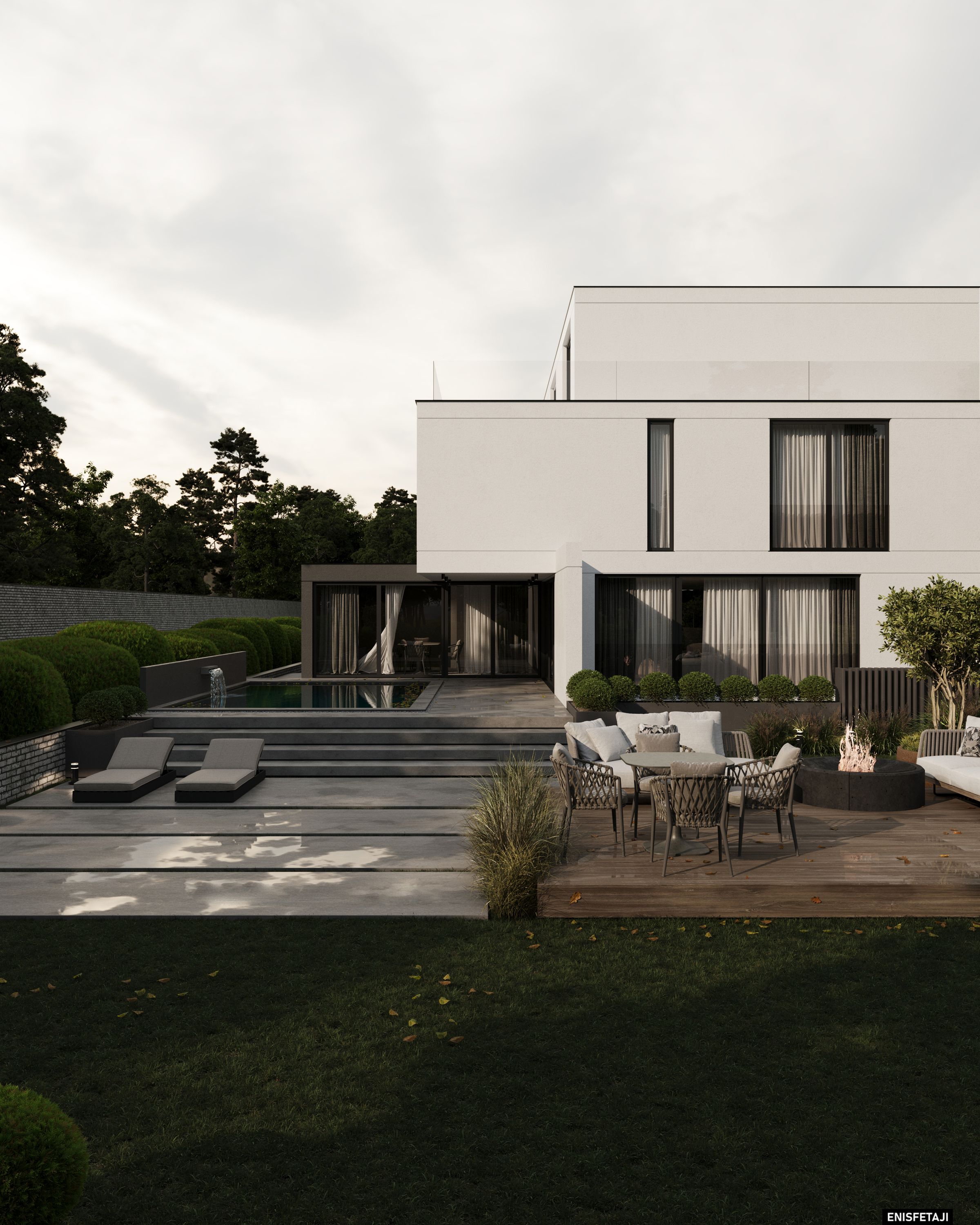 Garden with pool, loungers and dining terrace, house in Kreuzlingen, Switzerland