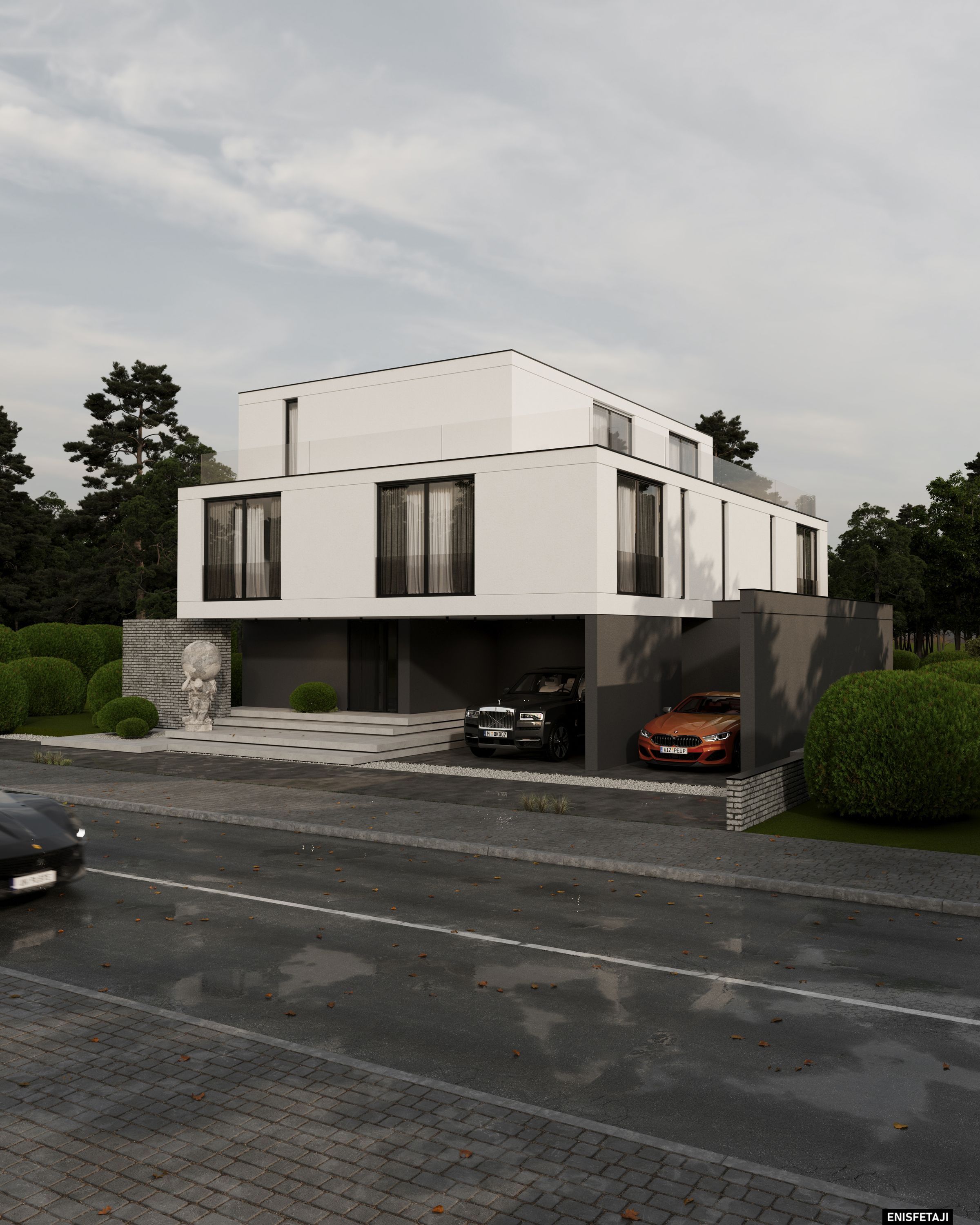 Three-story white house seen from the street, Kreuzlingen, Switzerland
