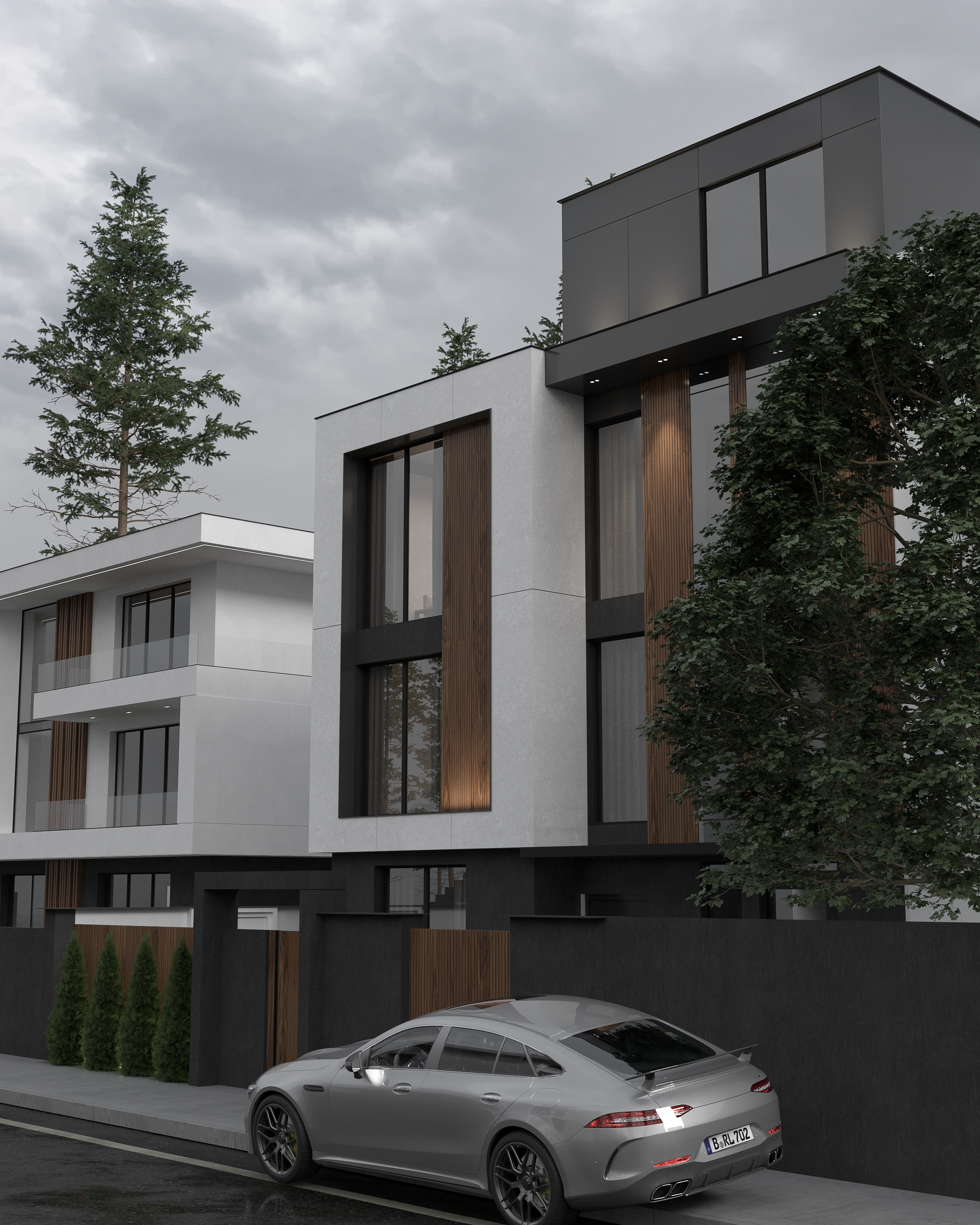Three-story house on a narrow plot between neighbouring houses, Gostivar