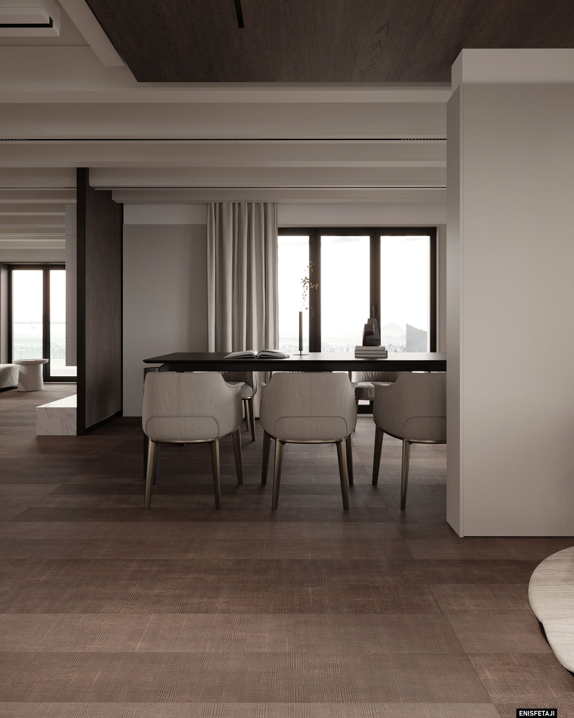 Dining table with beige chairs by the window, house in Aadorf, Switzerland
