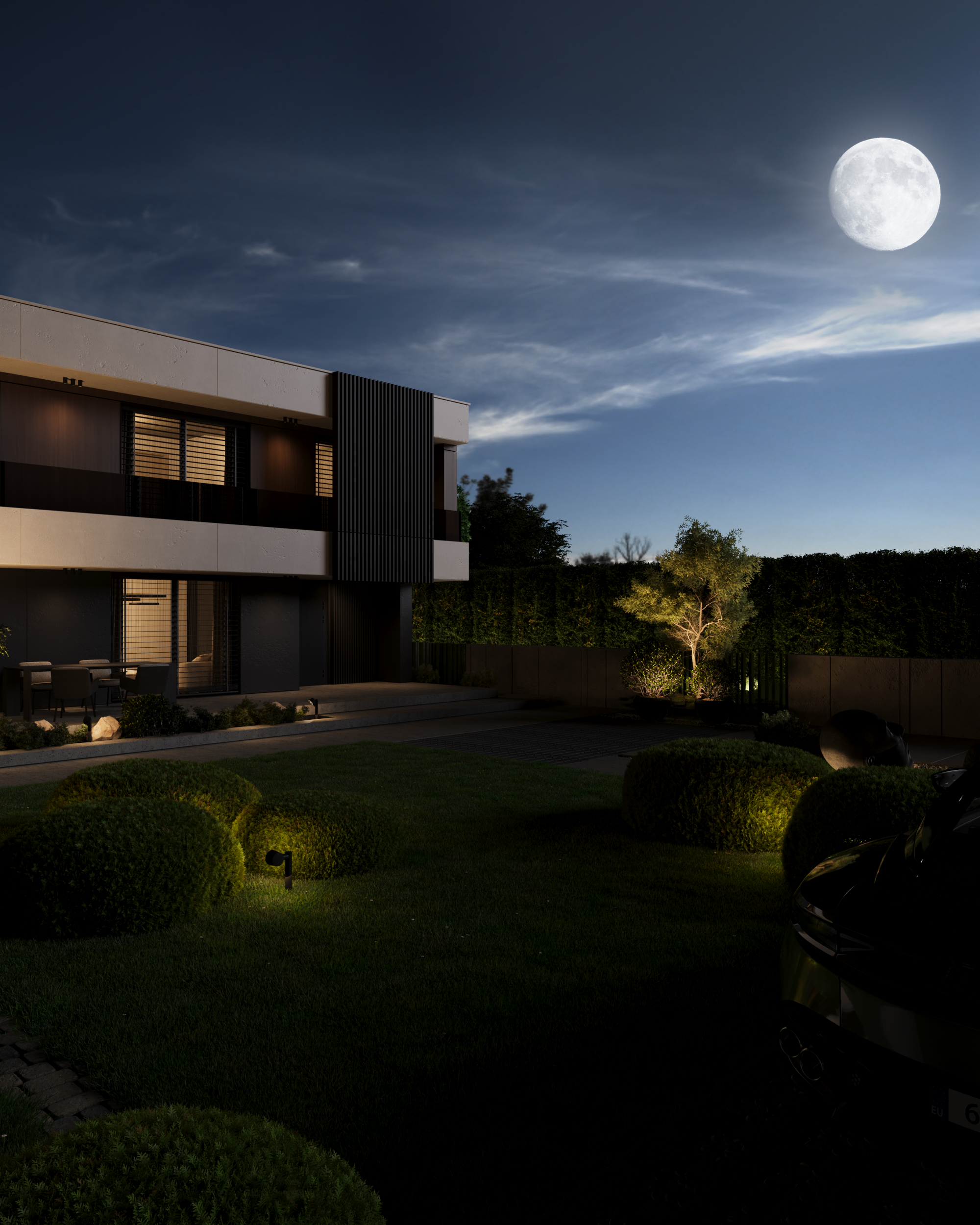 Renovated house with garden lighting at night, B House in Gostivar