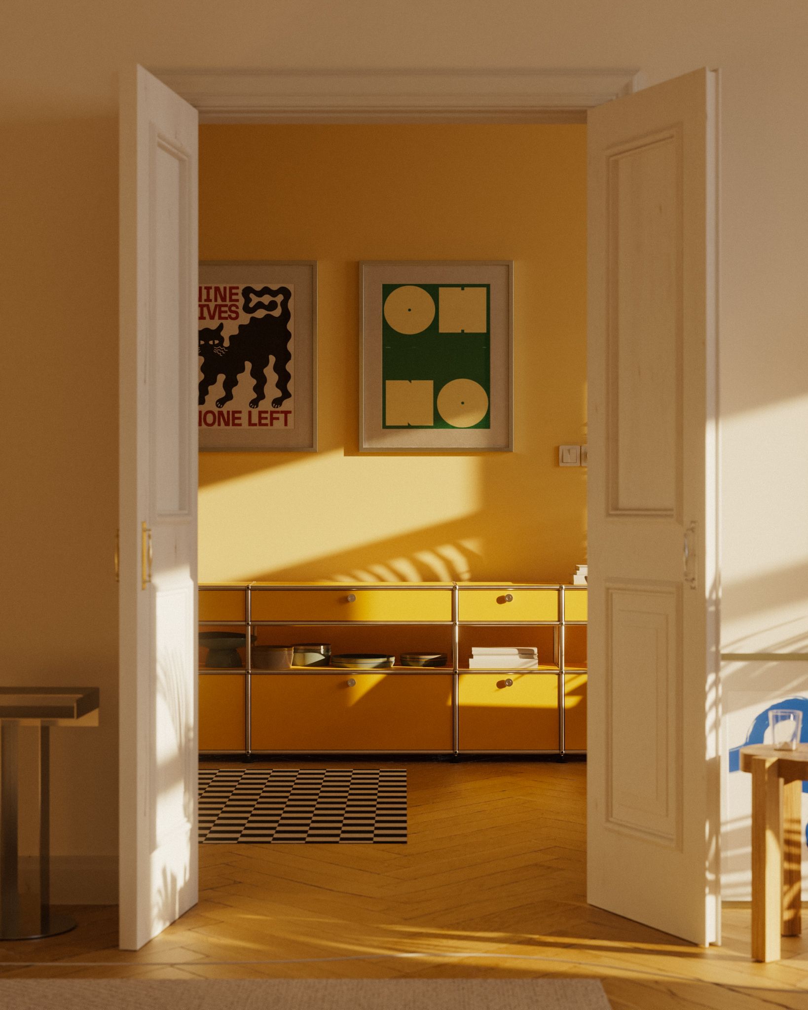 yellow room with open doors