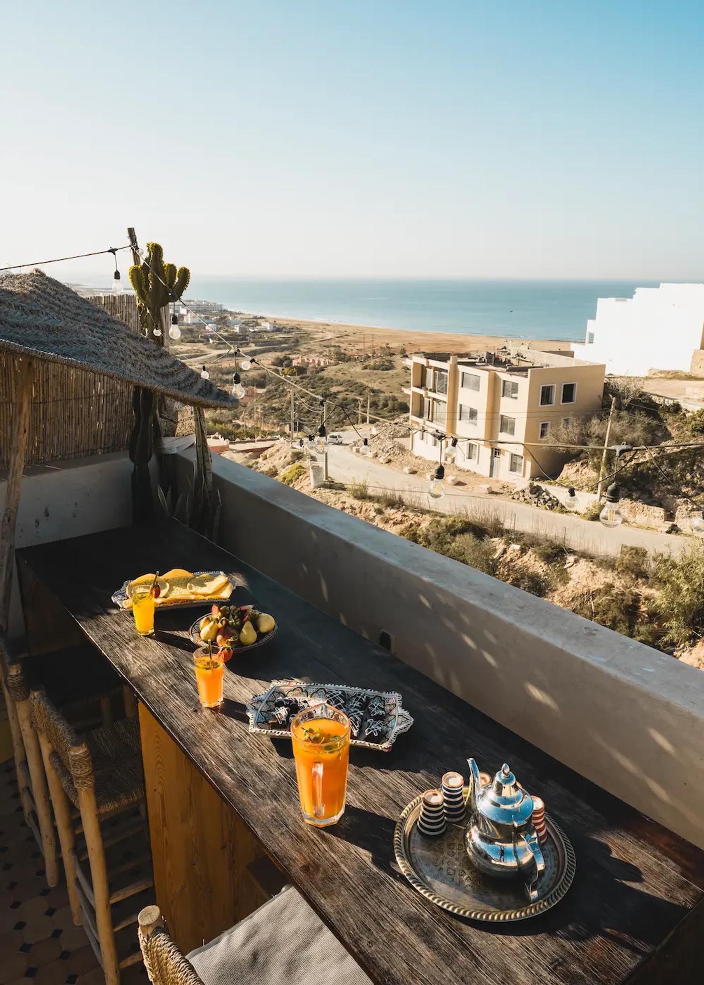 Rooftop Breakfast - Surf Camp Tamraght, Taghazout Bay at The Yogi Surfer in Taghazout Bay, Morocco.