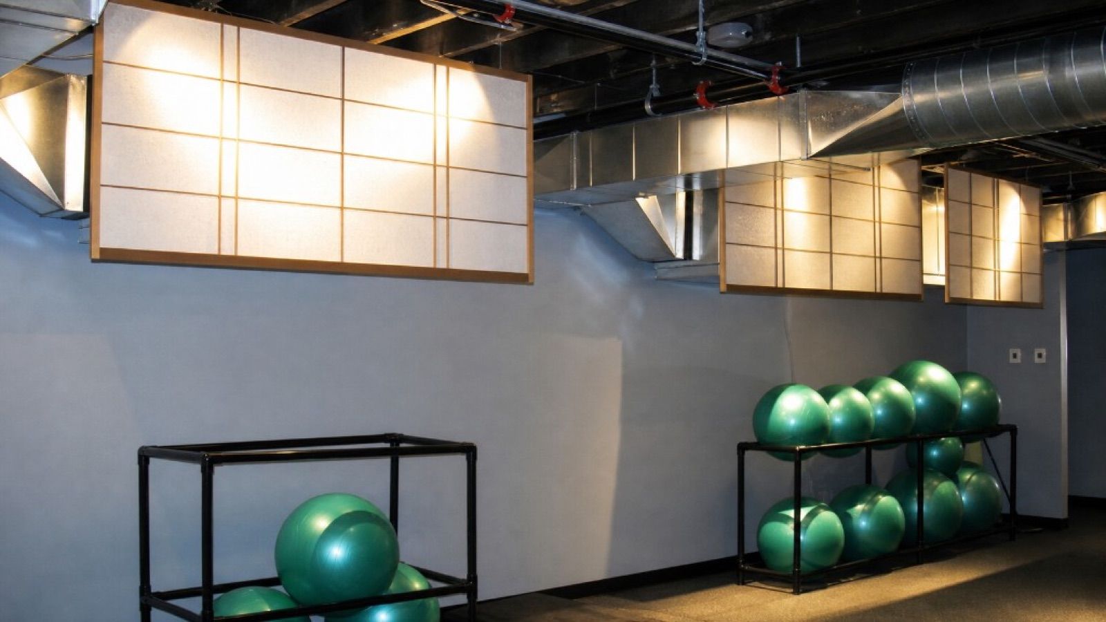 Backlit shoji panels at VIM Fitness, Cambridge
