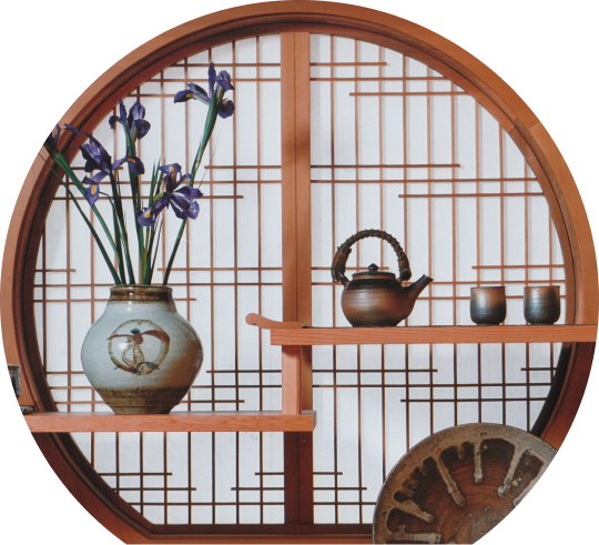Circular window with shoji grid