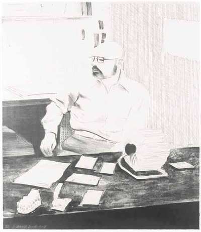 Sidney In His Office - Signed Print by David Hockney 1976 - MyArtBroker