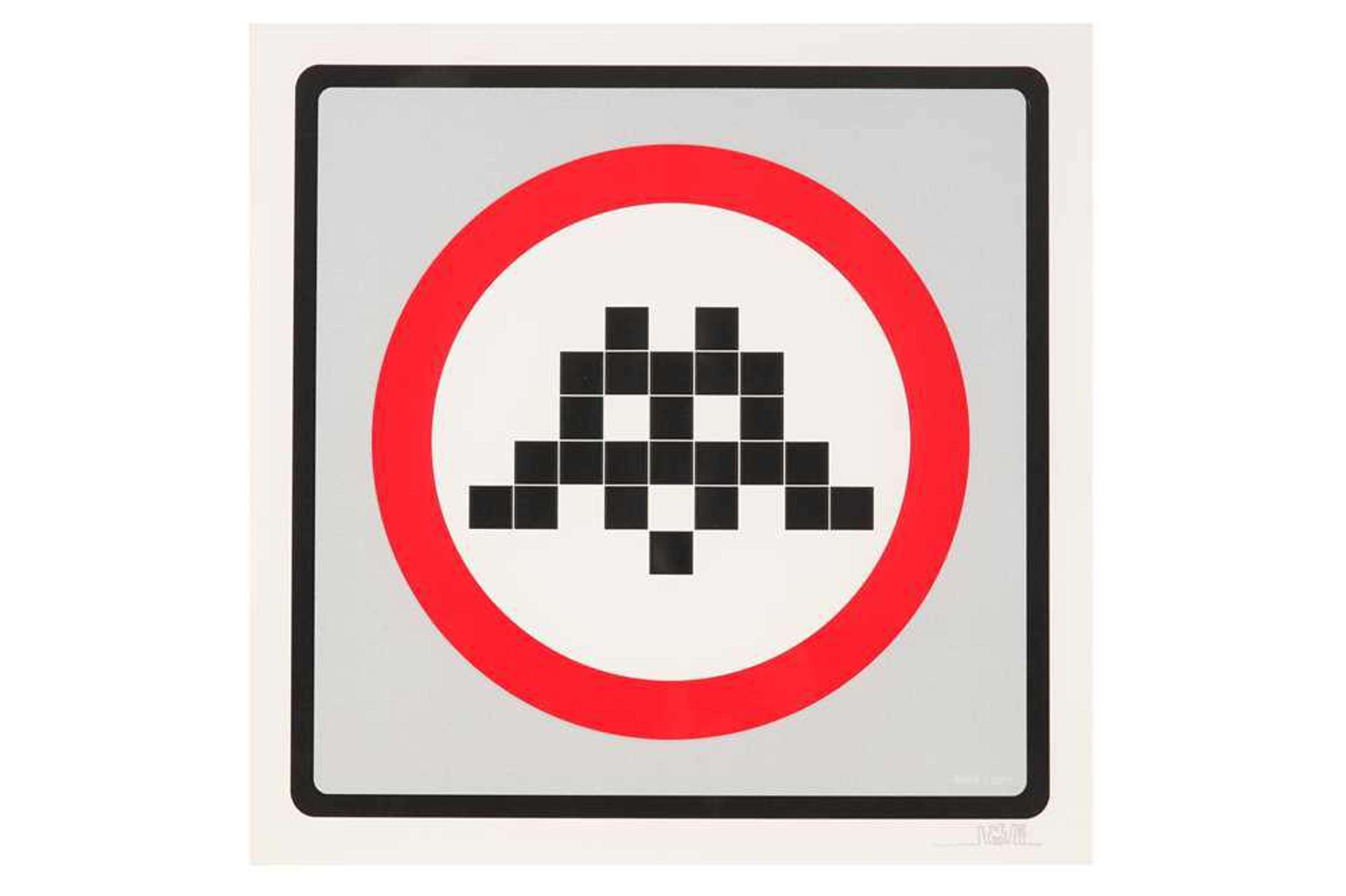 Warning Invader (white) by Invader