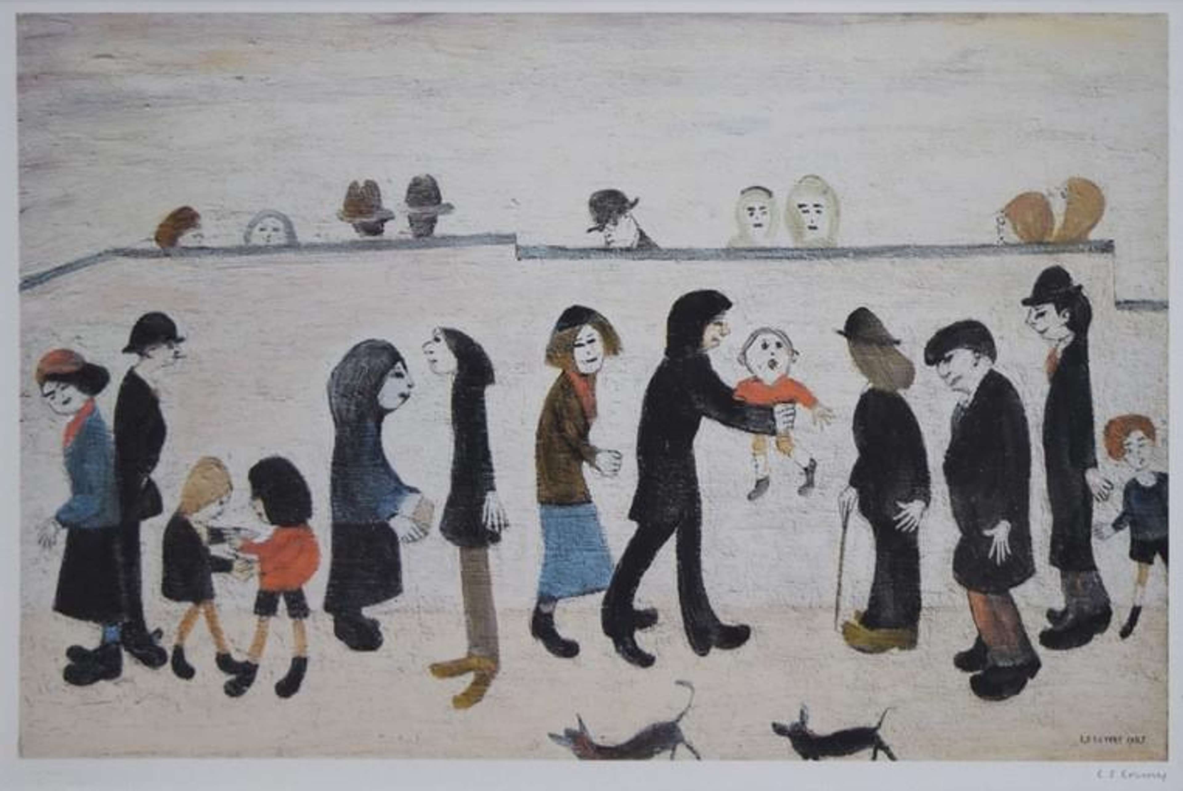 Man Holding Child - Signed Print by L. S. Lowry 1974 - MyArtBroker