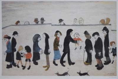 Man Holding Child - Signed Print by L. S. Lowry 1974 - MyArtBroker