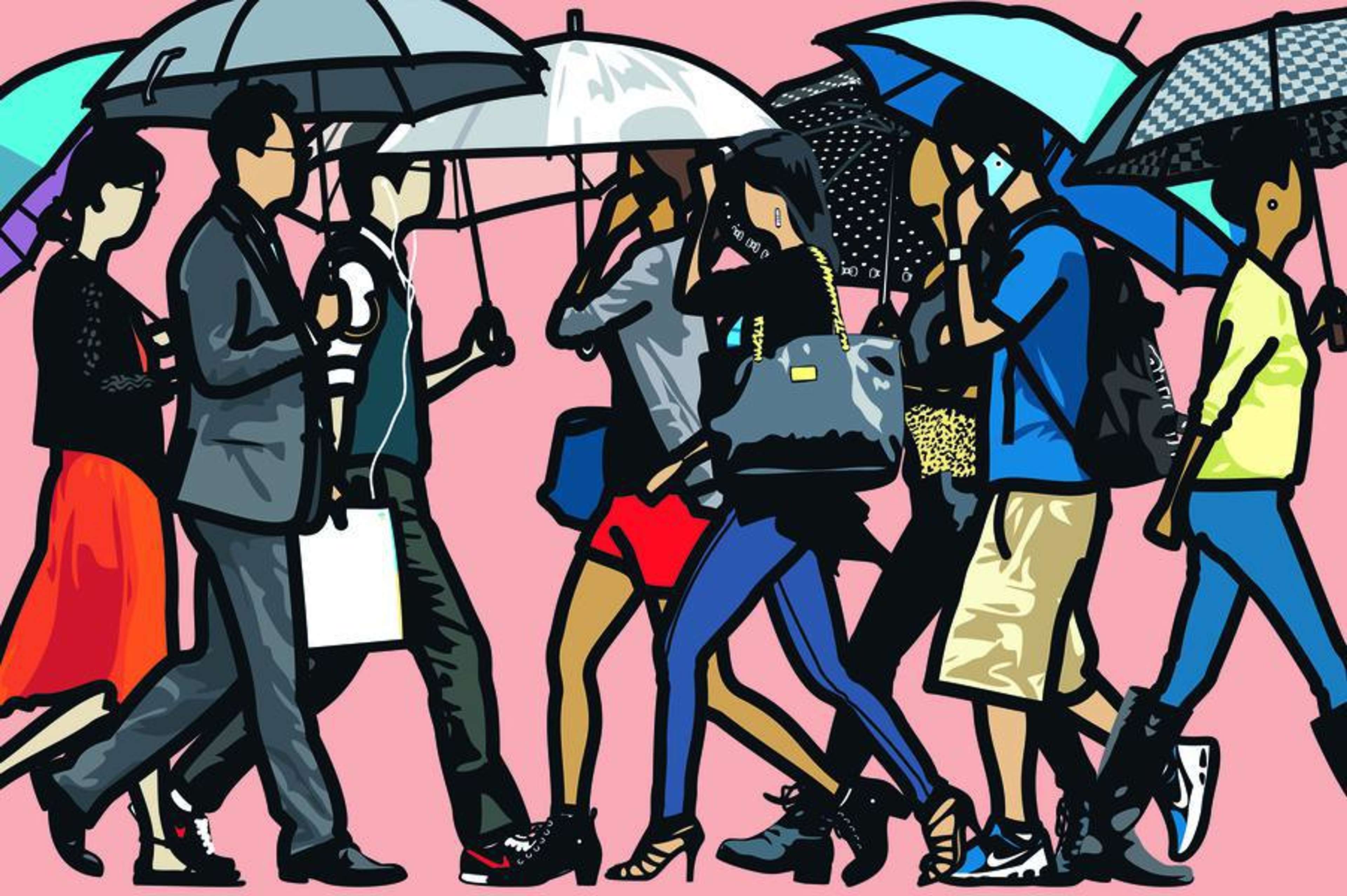 Walking In The Rain, Seoul - Signed Print by Julian Opie 2015 - MyArtBroker