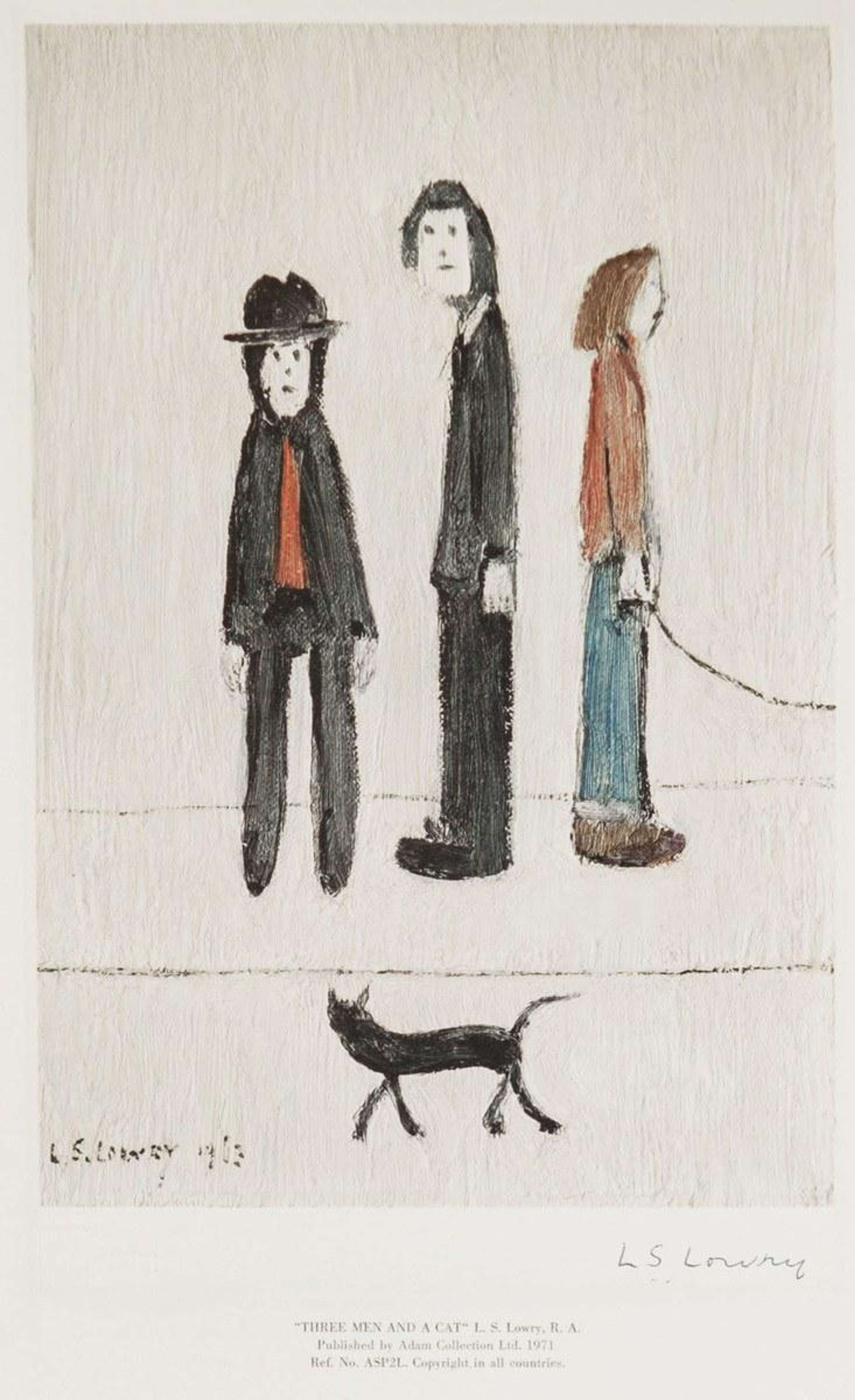 Three Men and Cat - Signed Print by L. S. Lowry 1971 - MyArtBroker