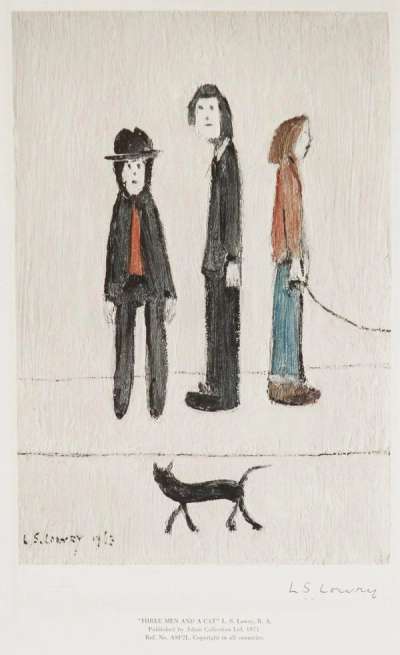 Three Men and Cat - Signed Print by L. S. Lowry 1971 - MyArtBroker