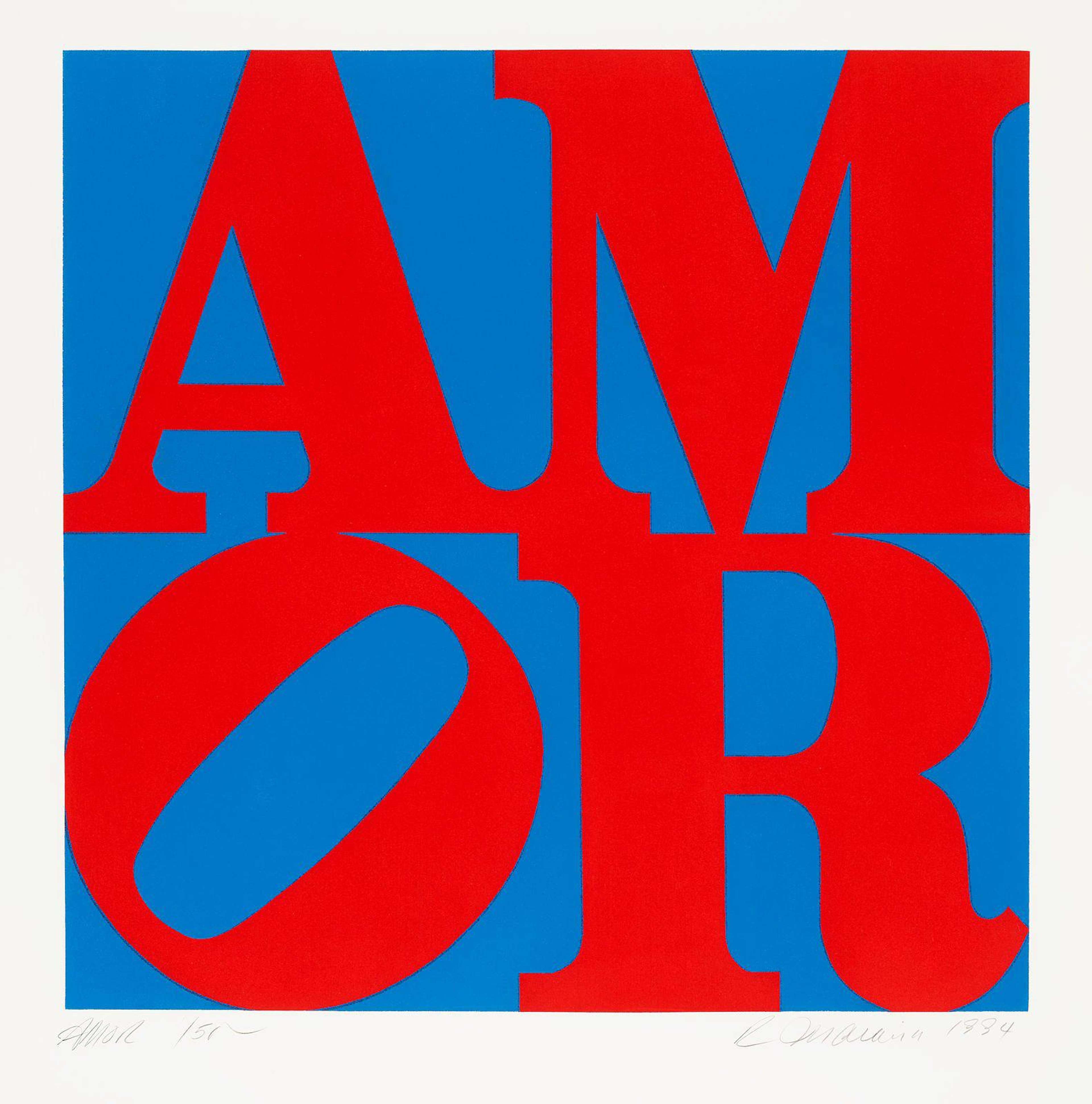 Amor (red and blue) - Signed Print by Robert Indiana 1994 - MyArtBroker