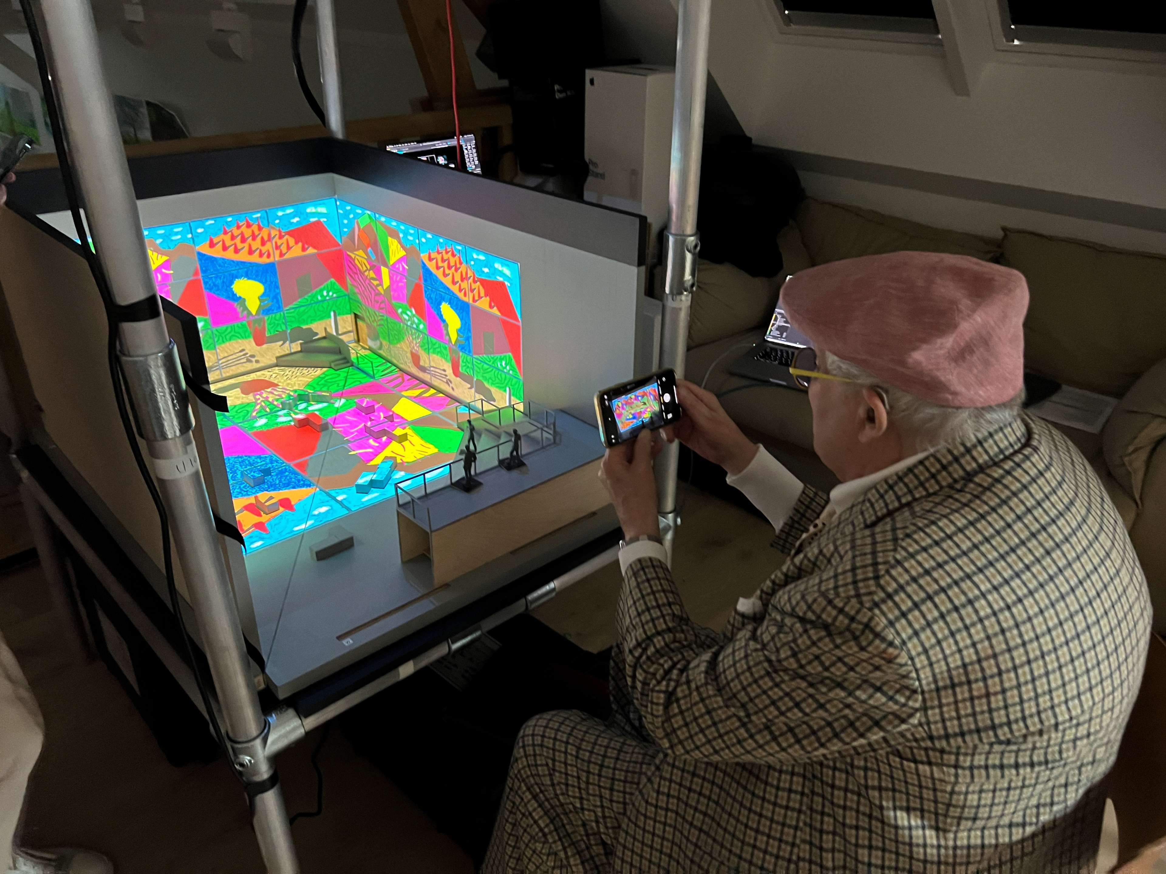 Image © Lightroom / David Hockney working with his architectural model box - MyArtBroker