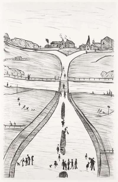 Village On A Hill - Signed Print by L. S. Lowry 1966 - MyArtBroker