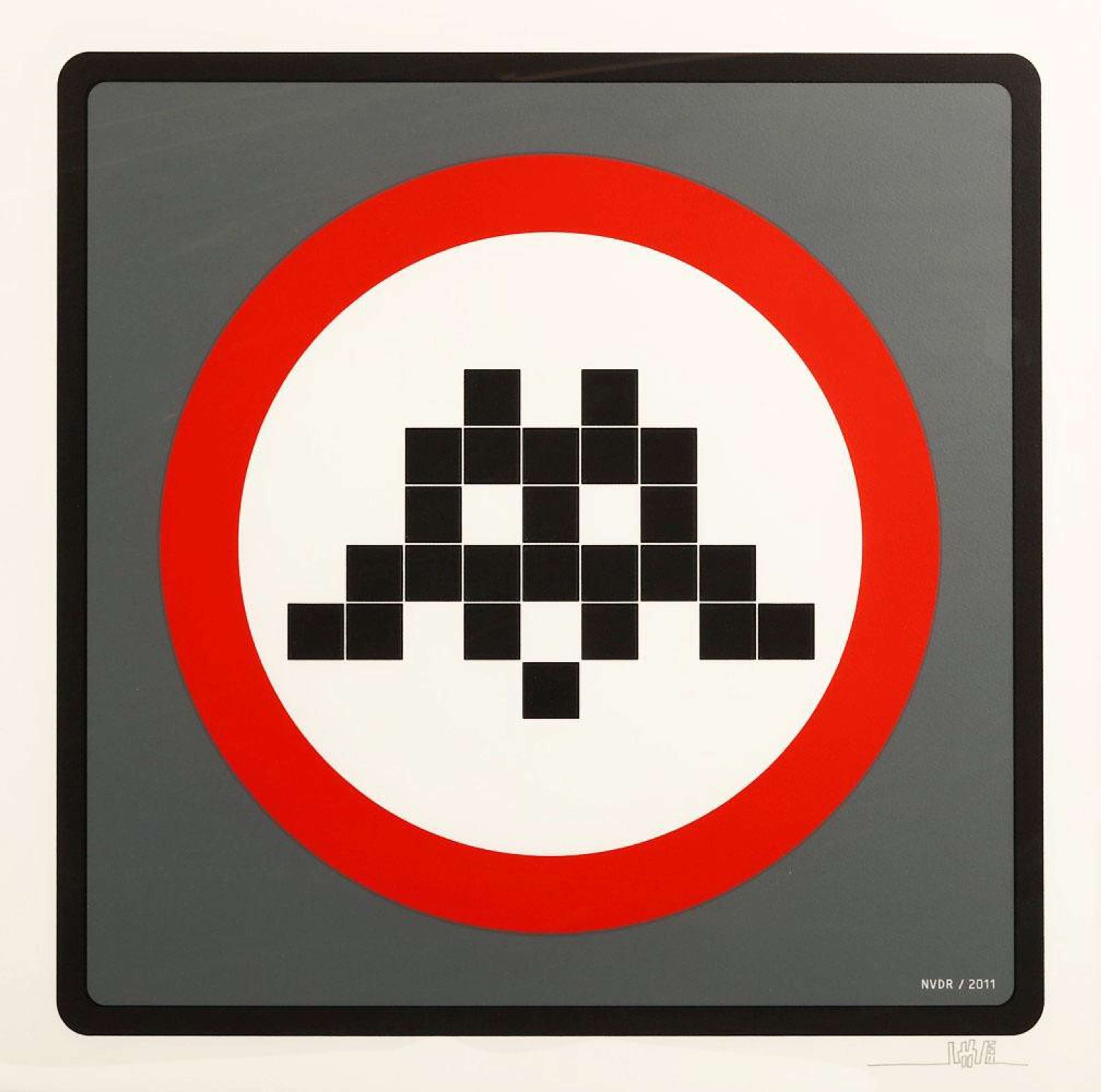 Warning Invader (grey) - Signed Print by Invader 2011 - MyArtBroker