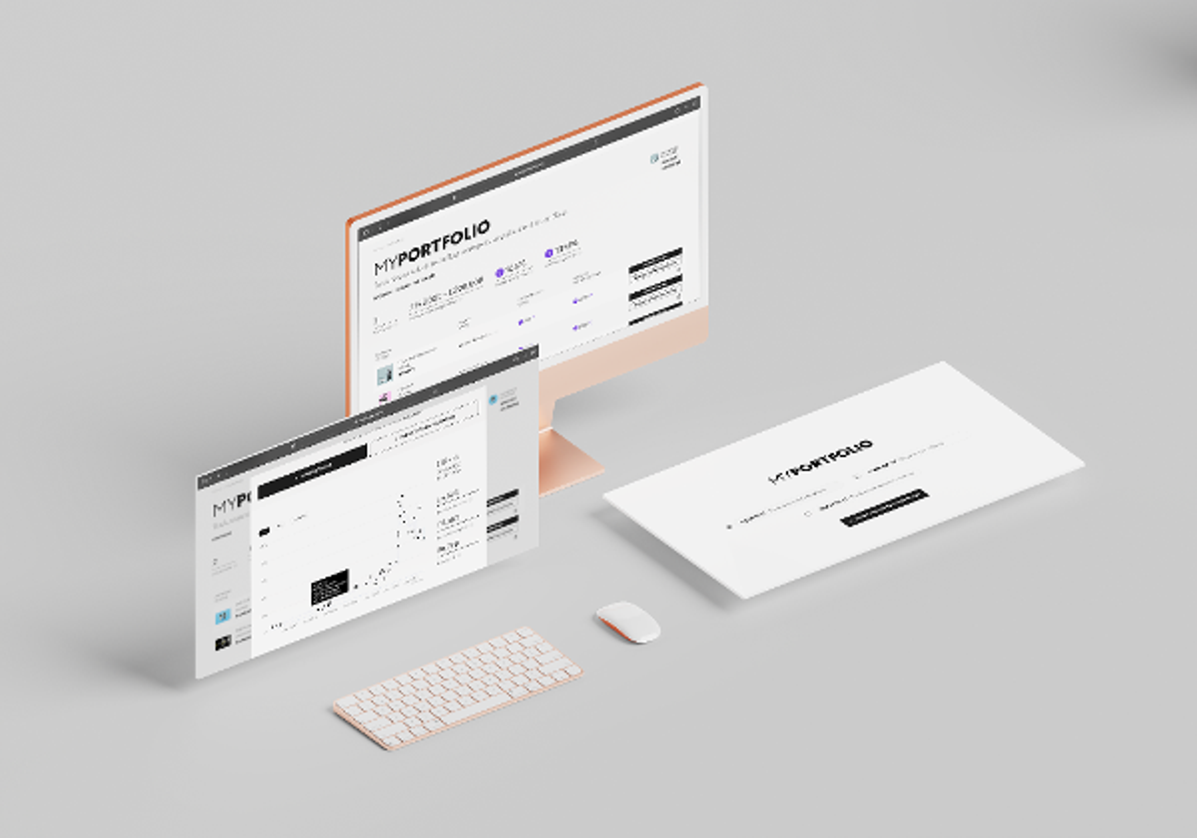 Graphic of computer screens showing how MyArtBroker's MyPortfolio works.