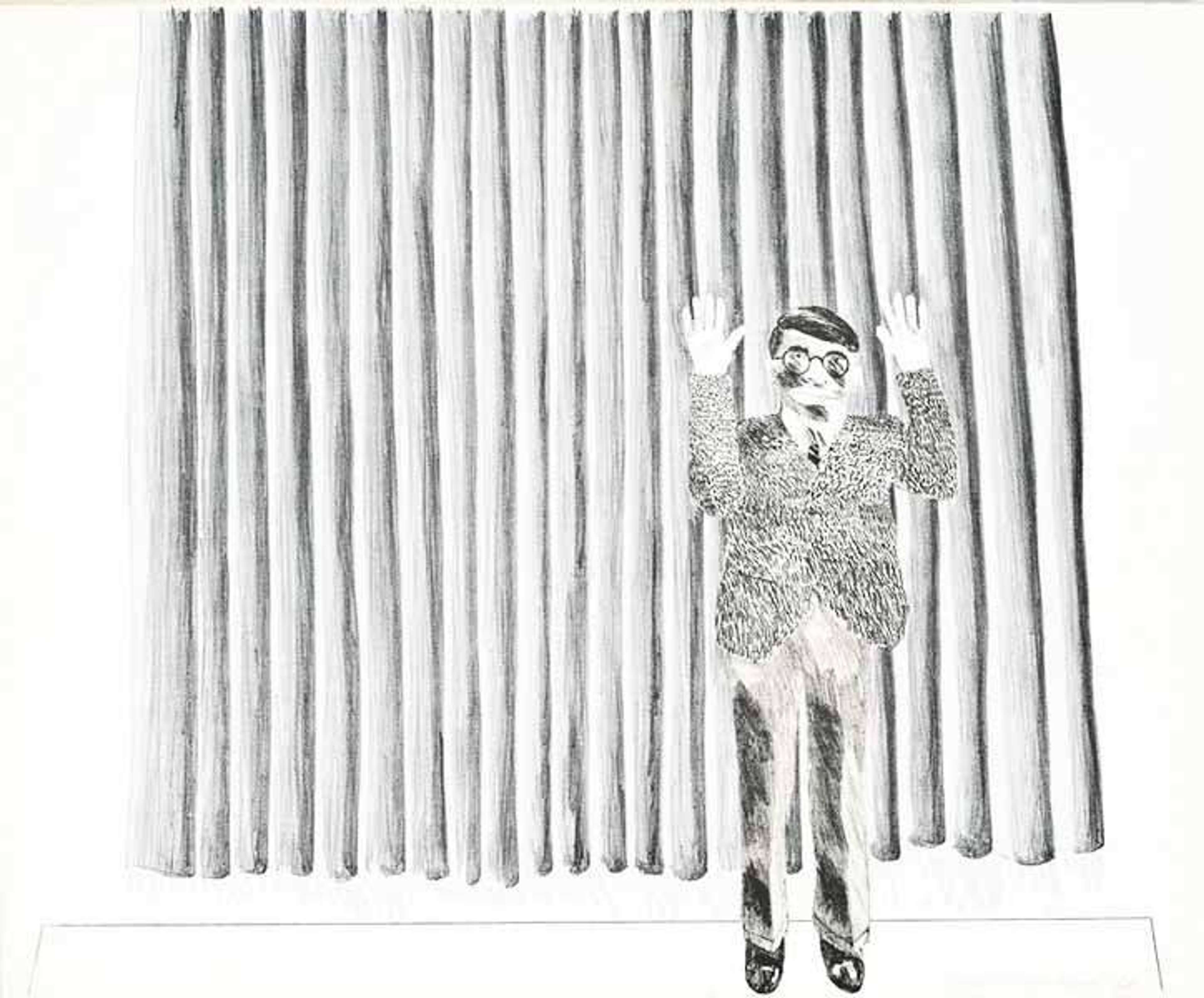 Figure By A Curtain - Signed Print by David Hockney 1964 - MyArtBroker