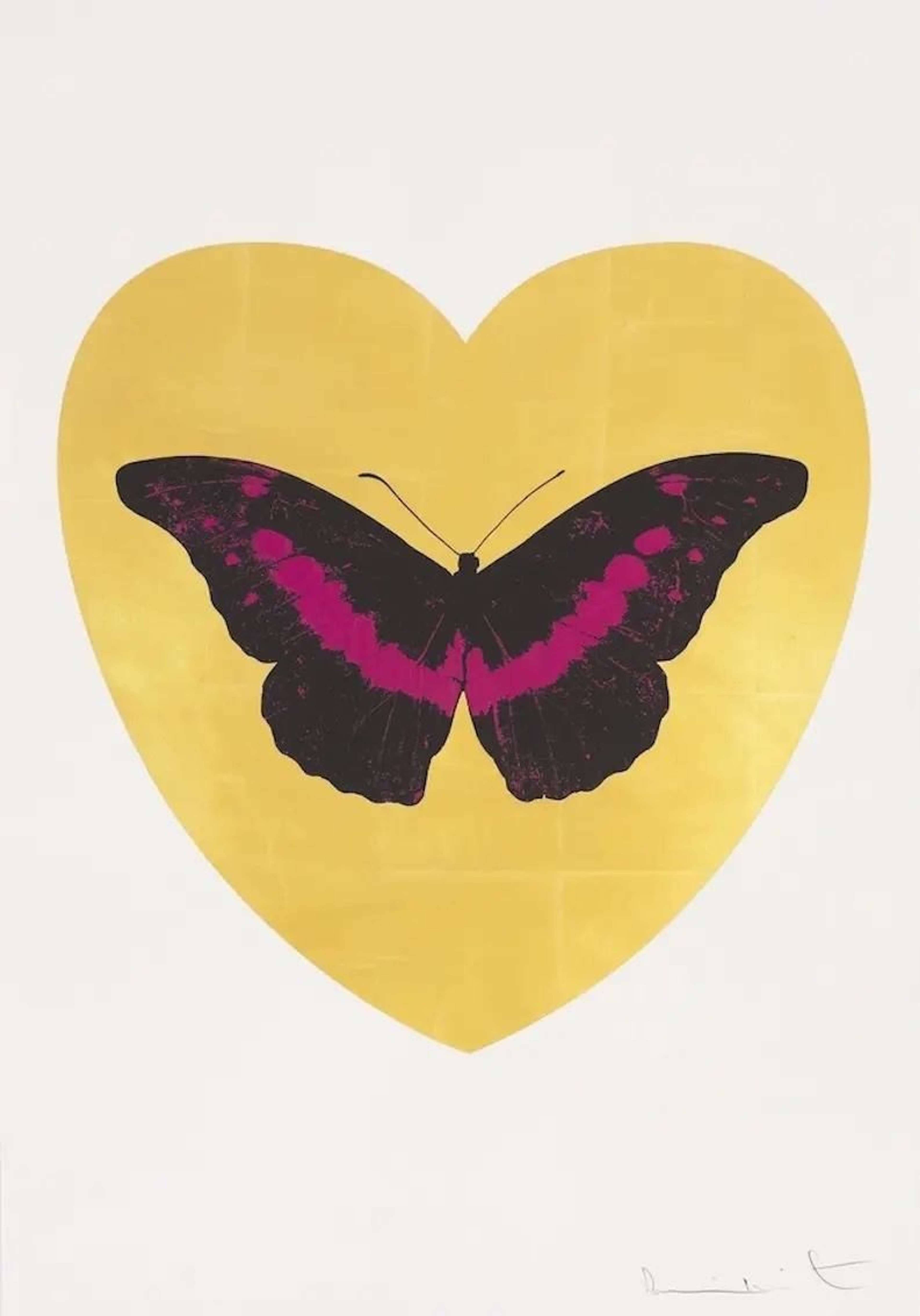 I Love You (gold leaf, black, fuchsia) by Damien Hirst