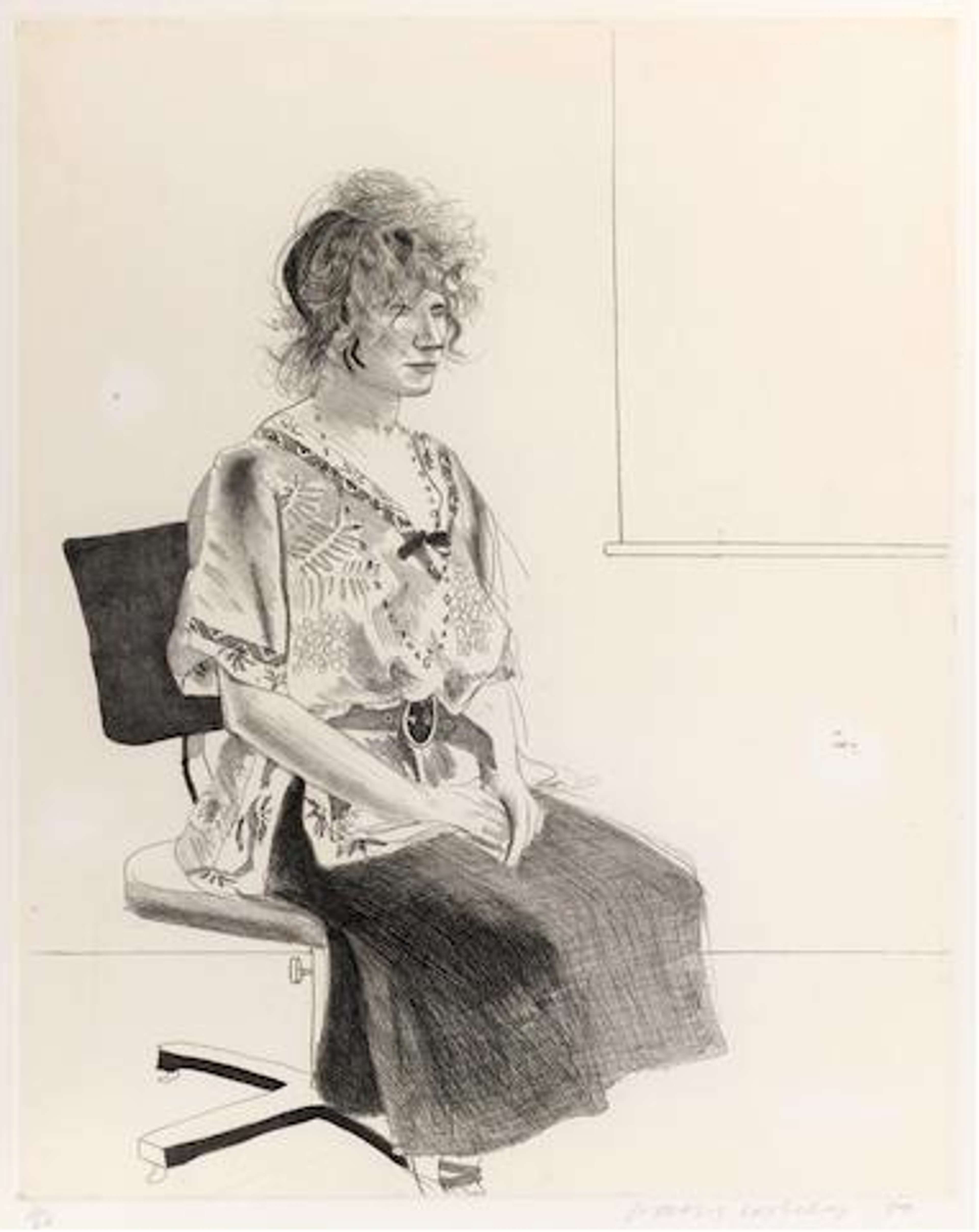 Celia Seated In An Office Chair (black state) - Signed Print by David Hockney 1974 - MyArtBroker