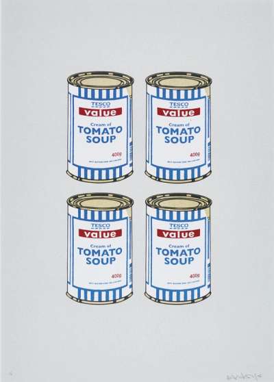 Soup Cans Quad (gold on grey) - Signed Print by Banksy 2006 - MyArtBroker